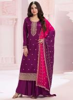 Vichitra Magenta Ceremonial Wear Embroidery Work Plazzo Suit